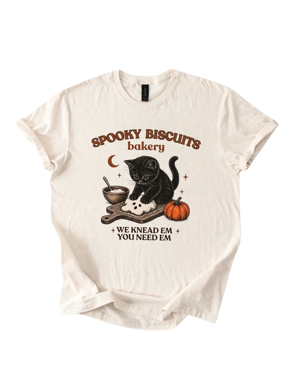 Gildan Spooky Biscuits Bakery Cat Graphic Tee - Cream